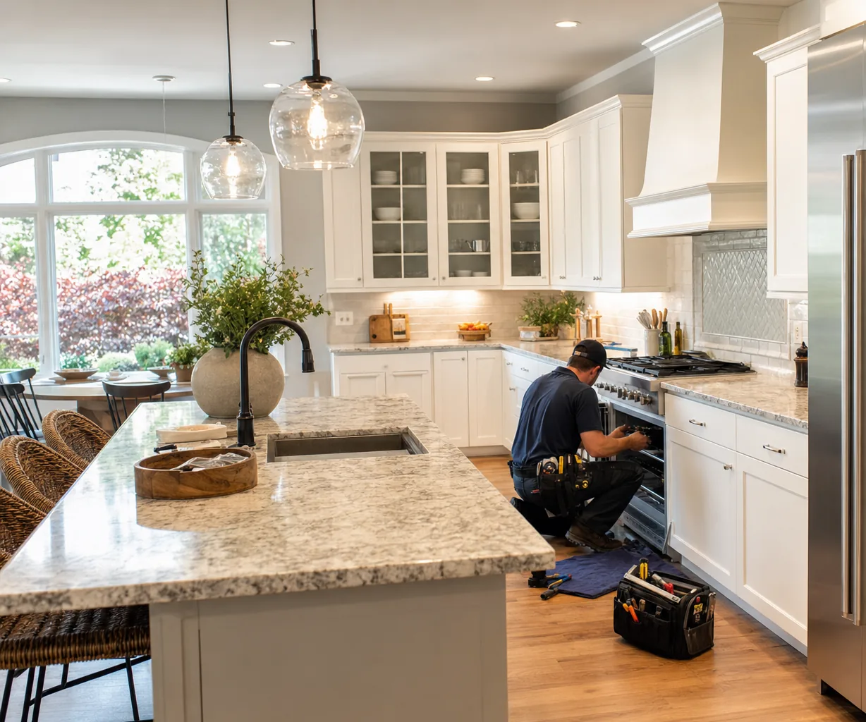 A luxury kitchen with built-in stainless appliances up close