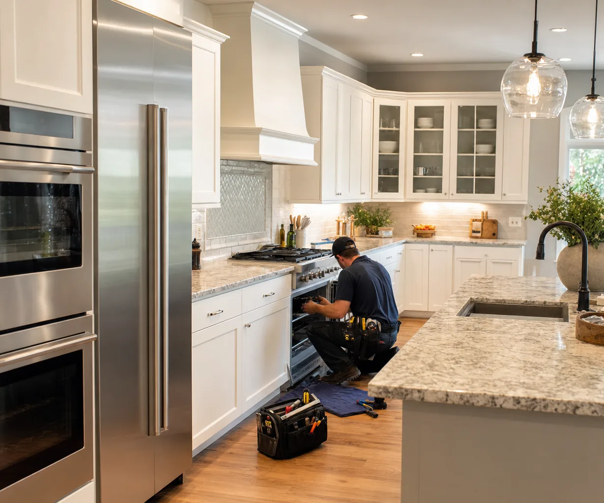 A luxury kitchen with built-in stainless appliances on a same-day visit